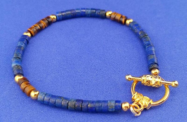 Lapis Lazuli & Tiger’s Eye Men’s Bracelet – Gold Plated Sterling Silver