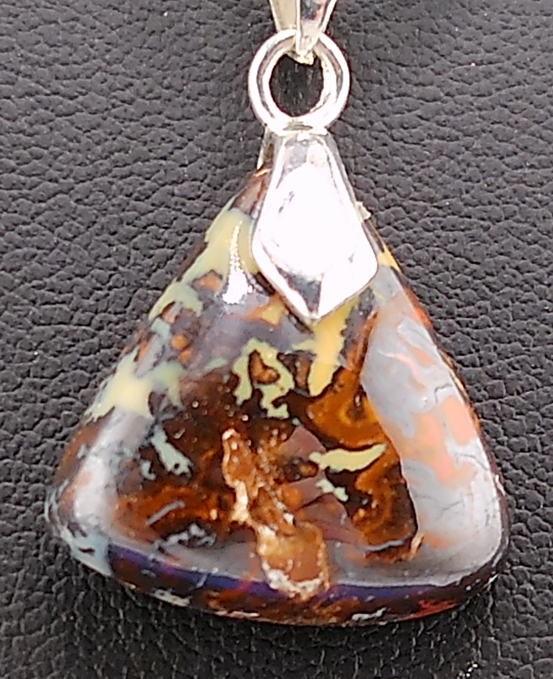 Natural Tribal Pattern Koroit Opal Necklace – Sterling Silver Chain