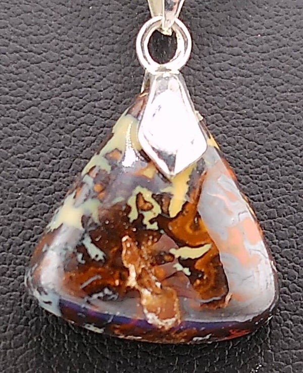 Natural Tribal Pattern Koroit Opal Necklace – Sterling Silver Chain