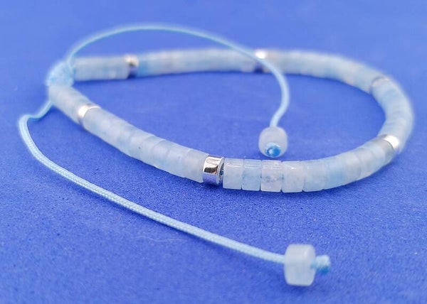 Aquamarine Bracelet with Sterling Silver Spacers – Bolo Adjustable