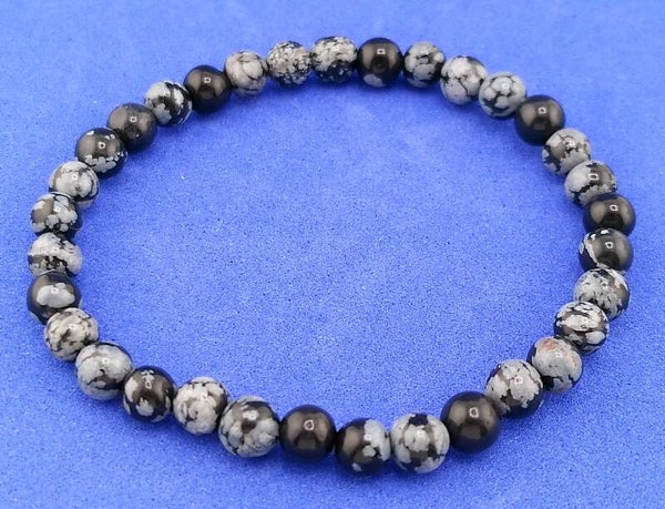 Natural Snowflake Obsidian Stretch Bracelet