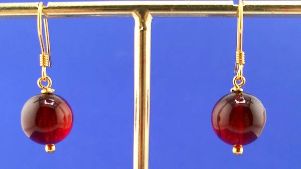 Cherry Baltic Amber Drop Earrings – Gold Plated Sterling Silver