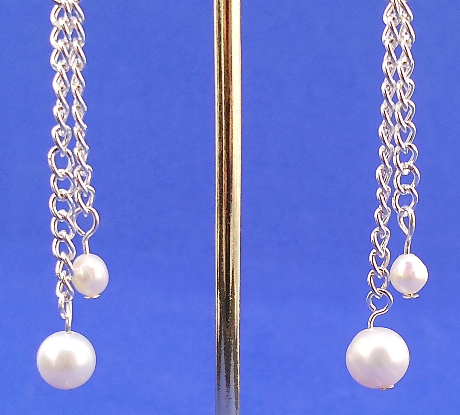 Modern Freshwater Pearl Drop Earrings – Silver Plated Chain