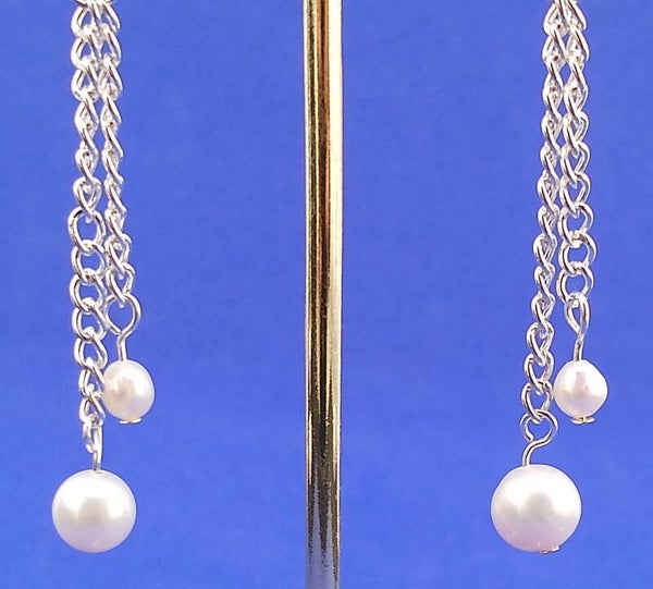 Modern Freshwater Pearl Drop Earrings – Silver Plated Chain