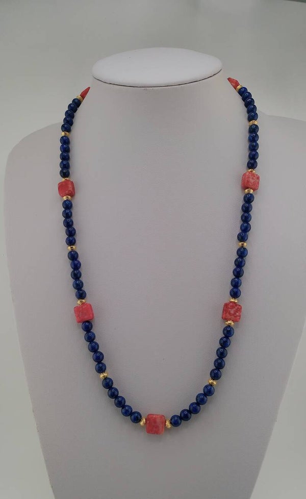 High Quality Natural Lapis Lazuli & Red Chalcedony Necklace