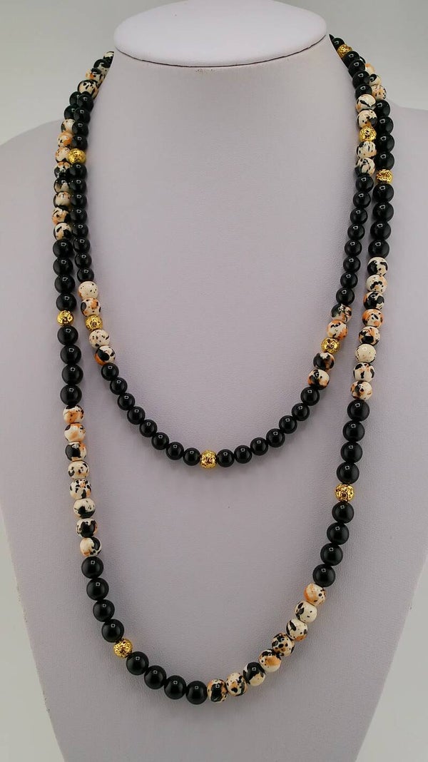 Unusual 'Black Rain' Orange and White Jasper Necklace