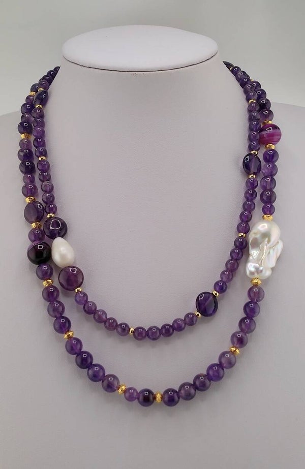 Stunning Two-Strand Natural Amethyst Necklace