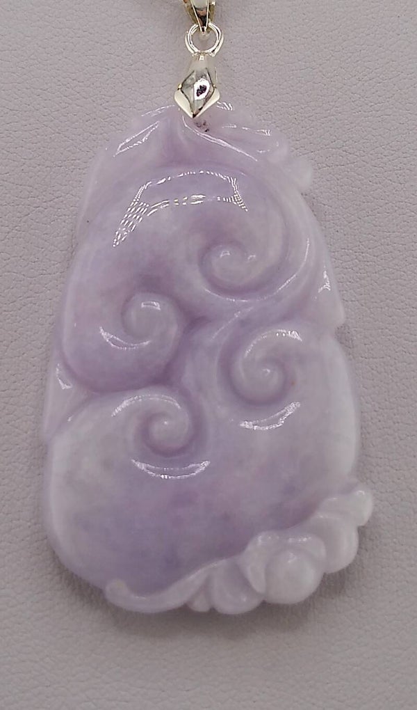 'Type A' Lavender Burmese Jadeite ‘Double Ruyi’ Pendant with 18" Sterling Silver Snake Chain