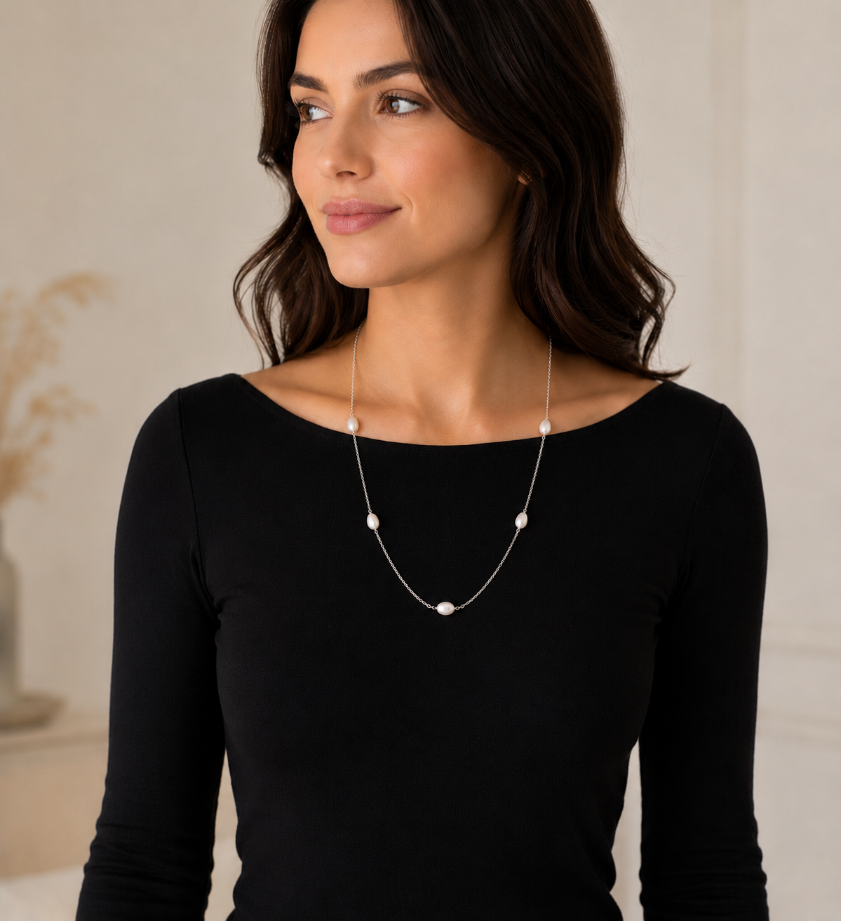 Handmade Natural Freshwater Pearl Station Necklace
