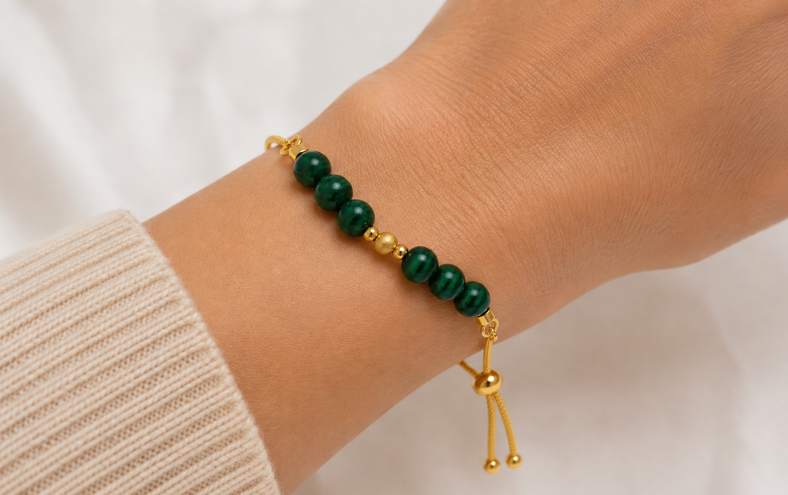 Natural Malachite Adjustable Bolo Bracelet