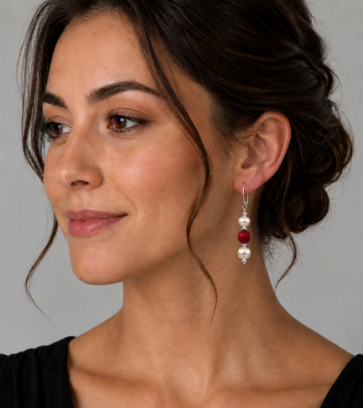 Stunning Freshwater Pearl & Natural Cinnabar Shepherd’s Hook Earrings