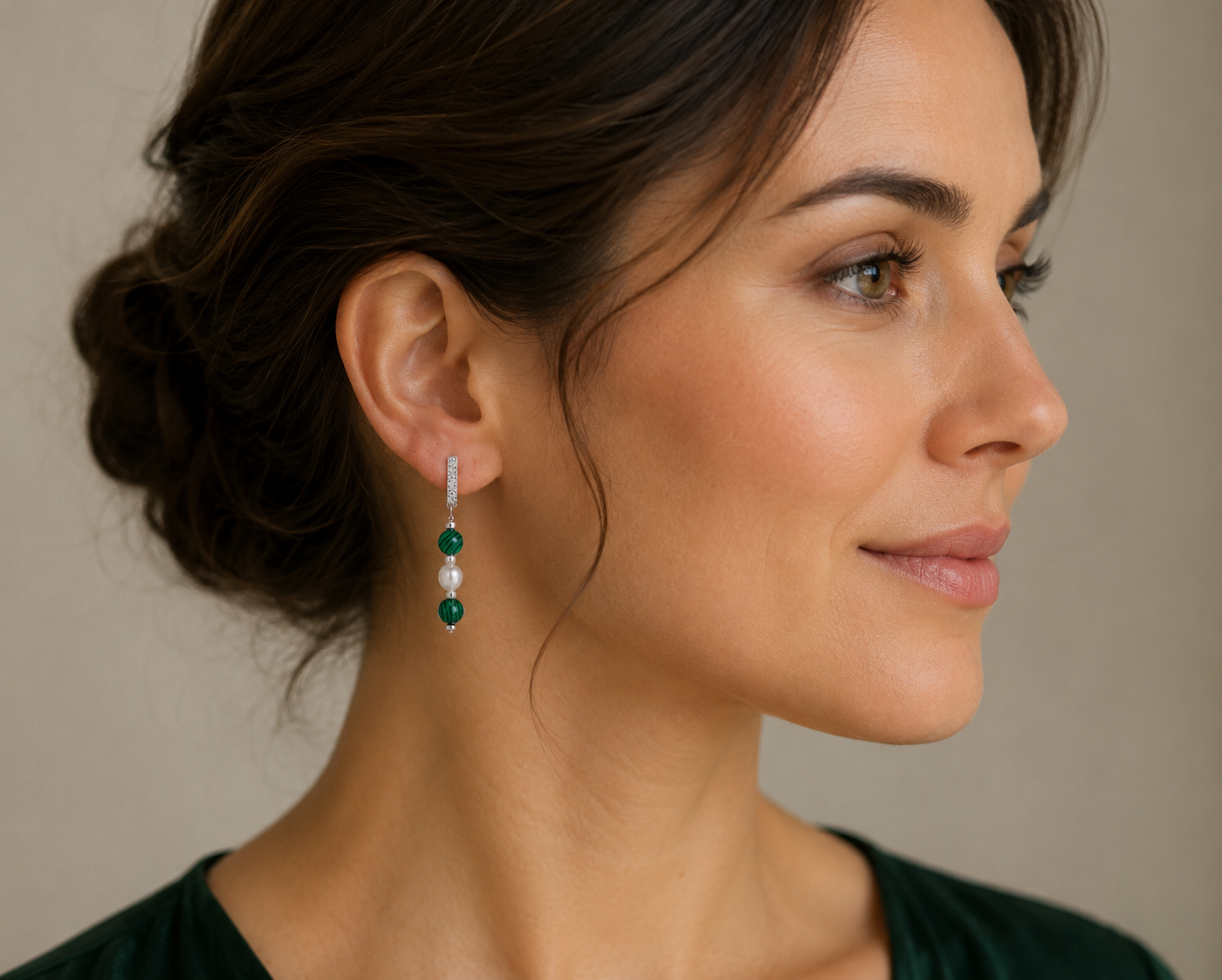 Elegant Malachite & Freshwater Pearl Drop Earrings – Sterling Silver