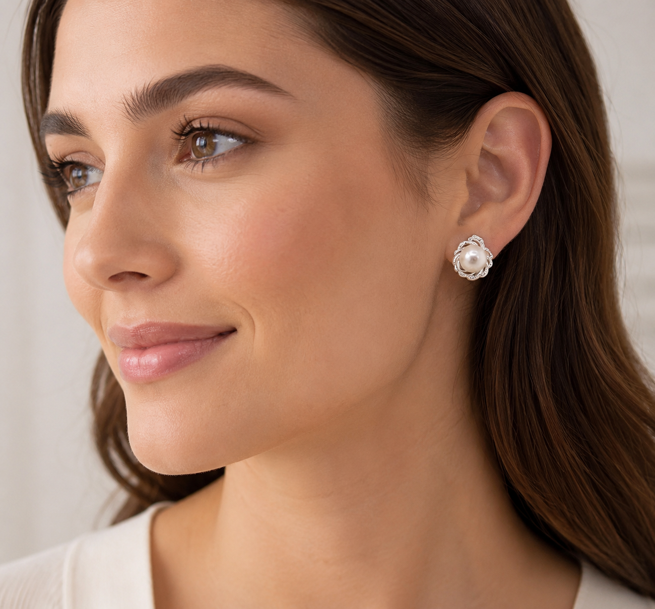 Delicate Floral Freshwater Pearl Stud Earrings