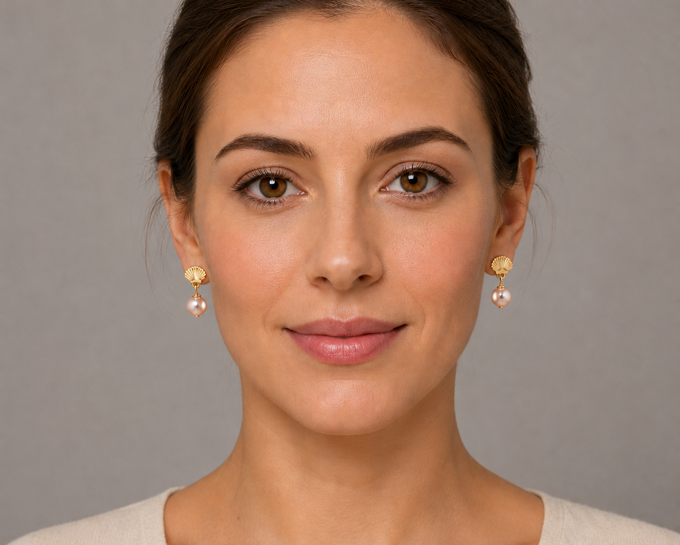 Peach Freshwater Pearl Earrings with Gold-Plated Shell Fittings