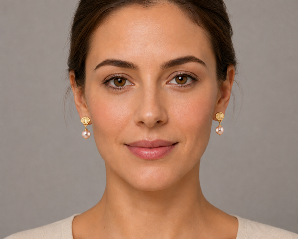 Peach Freshwater Pearl Earrings with Gold-Plated Shell Fittings