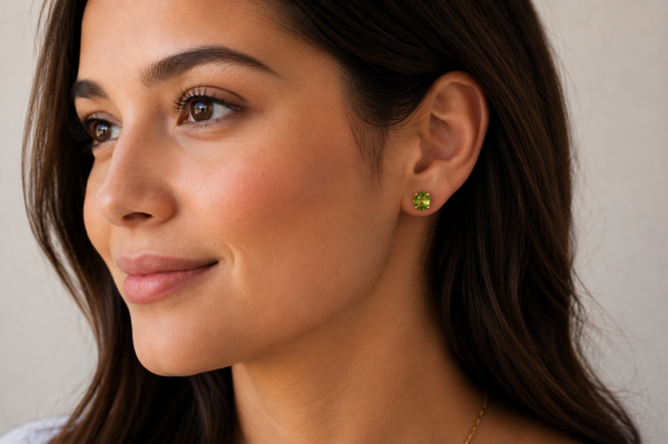Vibrant 6mm Genuine Peridot Stud Earrings – Gold Plated Sterling Silver