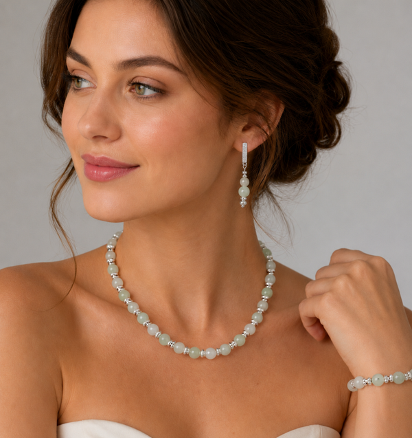 Rare Type A Aqua/Lavender Jadeite Full Suite – Handmade UK Natural Jadeite Jewellery Set | Necklace, Bracelet & Earrings