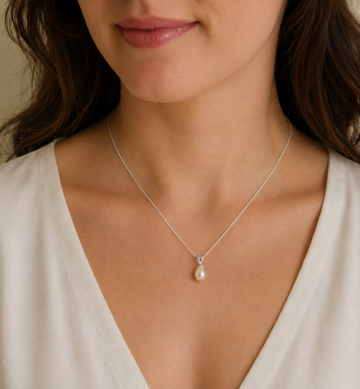 Natural Cream Teardrop Freshwater Pearl Necklace