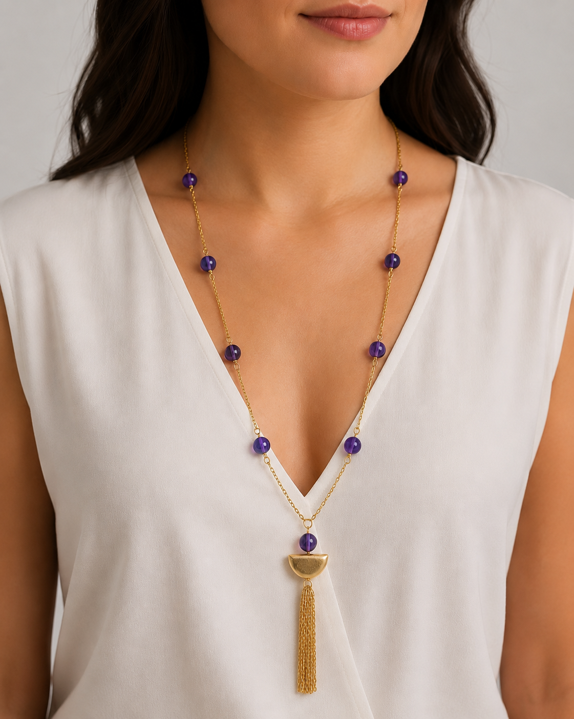 Zambian African Amethyst Longline Boho Necklace