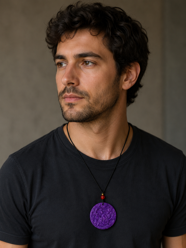 Hand-Carved Charoite Peony Pendant – Adjustable Cord Necklace