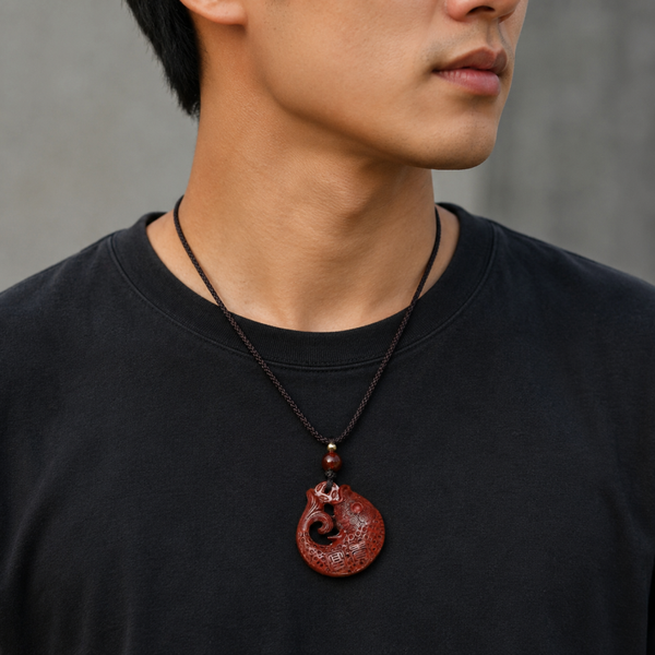 Auspicious Cinnabar Koi Pendant – Wealth & Luck Charm Necklace