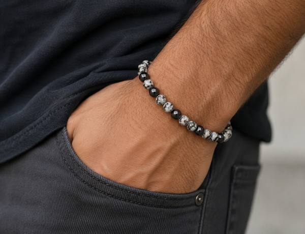 Natural Snowflake Obsidian Stretch Bracelet