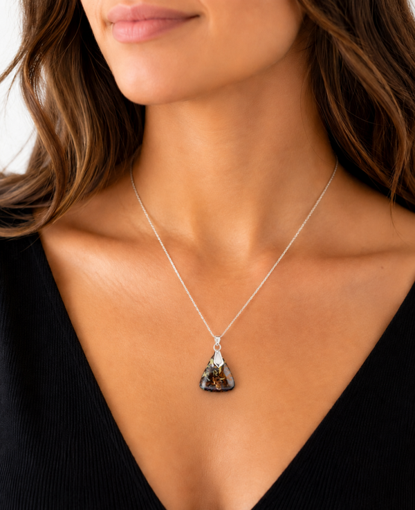 Natural Tribal Pattern Koroit Opal Necklace – Sterling Silver Chain