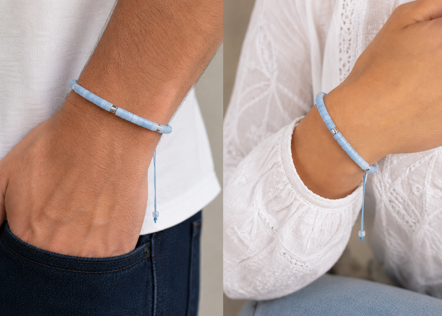 Aquamarine Bracelet with Sterling Silver Spacers – Bolo Adjustable