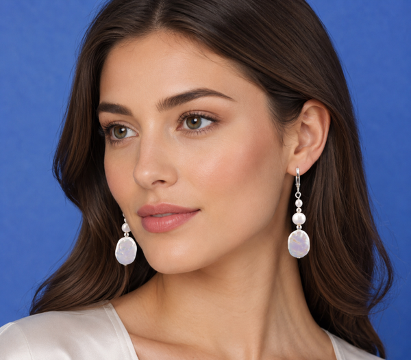 Keshi & Freshwater Pearl Drop Earrings – Silver Plated Stainless Steel