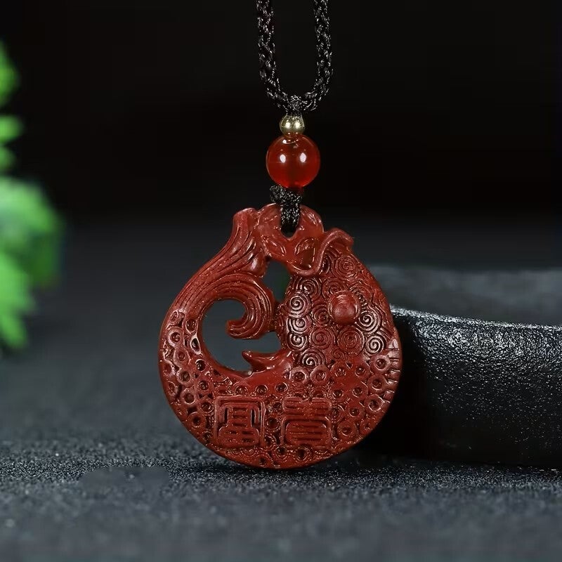 Auspicious Cinnabar Koi Pendant – Wealth & Luck Charm Necklace