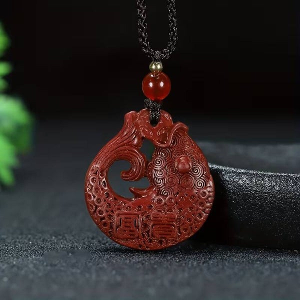 Auspicious Cinnabar Koi Pendant – Wealth & Luck Charm Necklace