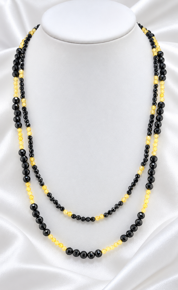 Stunning Black Spinel & Golden Zircon Double-Strand Jewellery Set