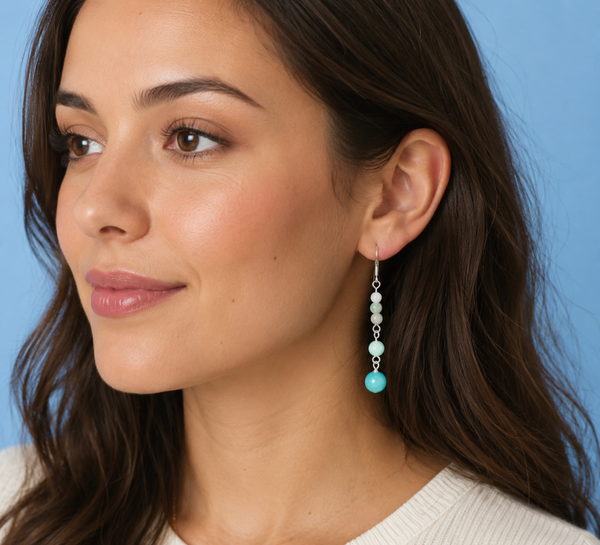 Natural Agate Summer Drop Earrings – Silver Plated Chain
