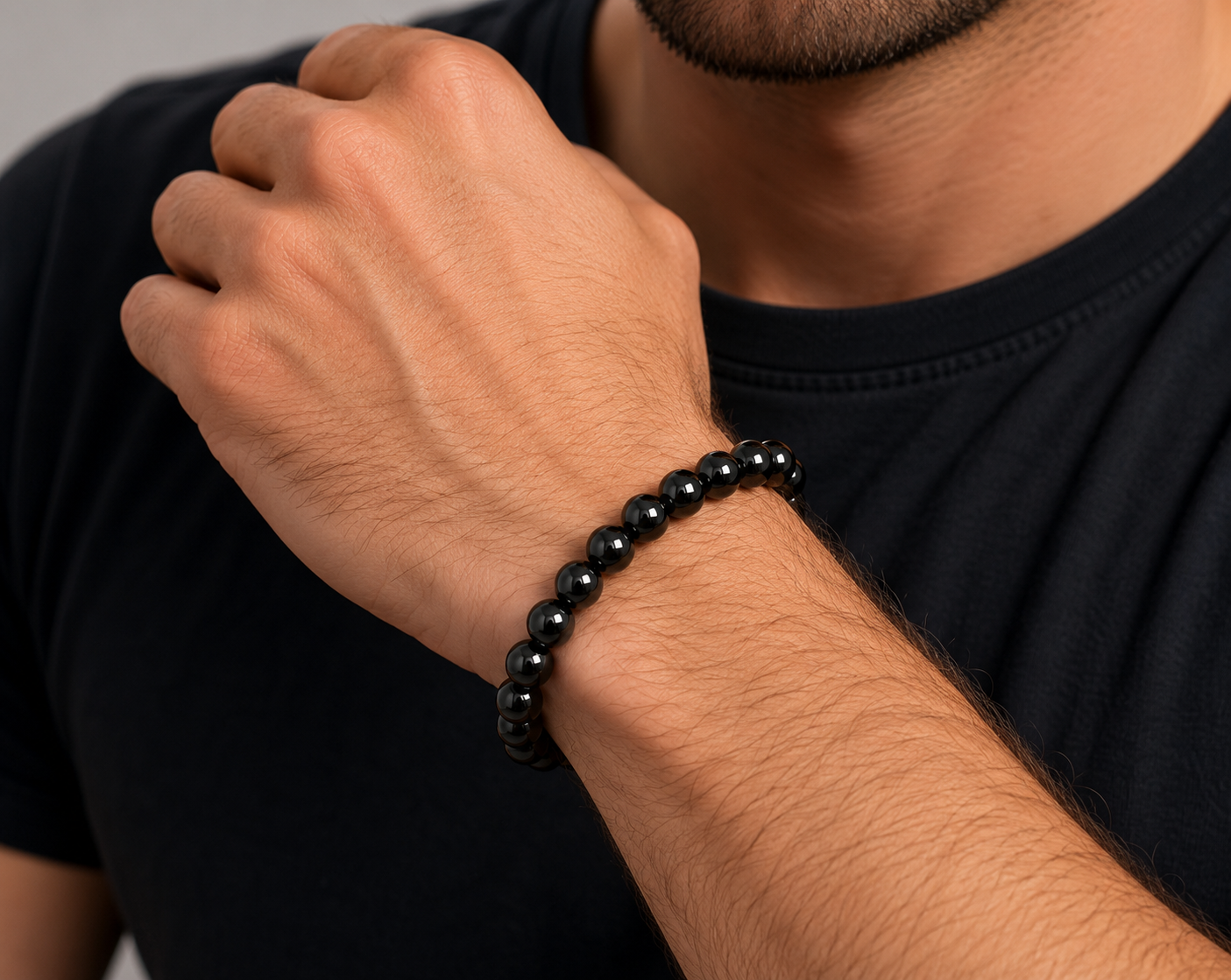 Natural Black Agate Bracelet – Unisex Stretch Fit