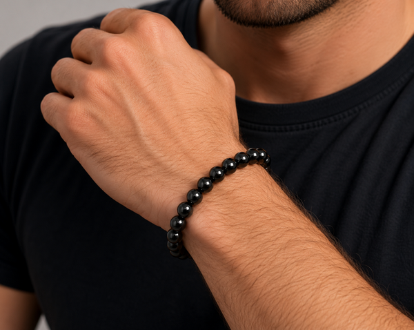 Natural Black Agate Bracelet – Unisex Stretch Fit