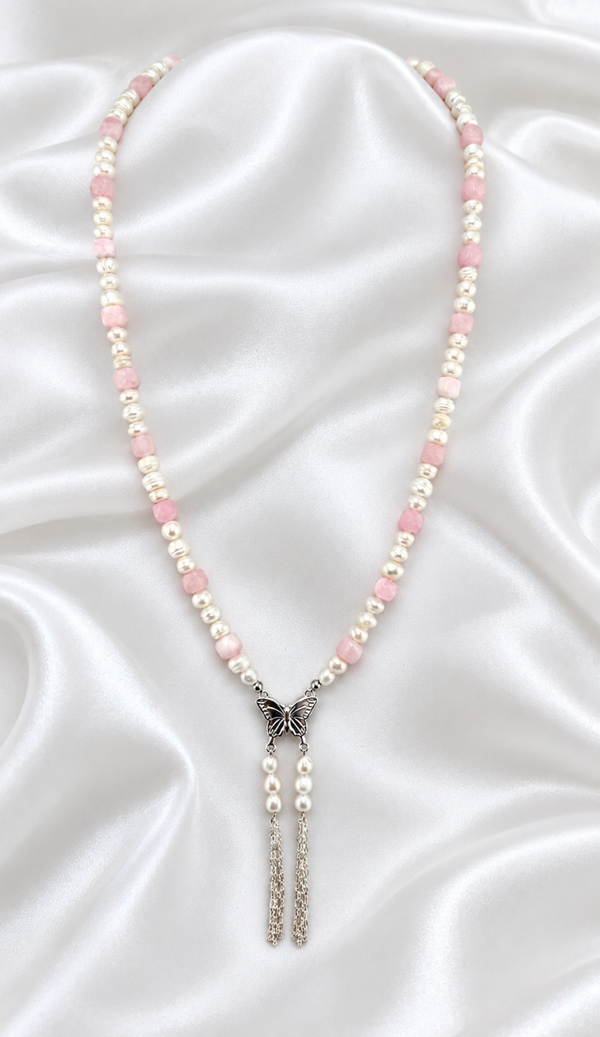 Natural Peruvian Pink Opal & Freshwater Pearl Necklace
