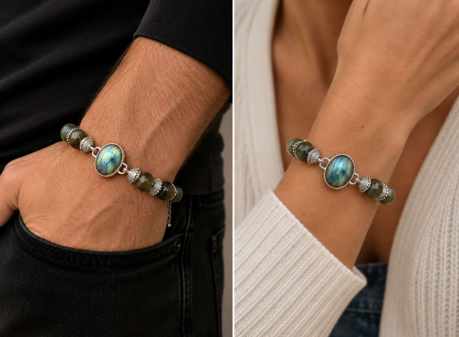 Labradorite Bracelet with Beautiful Schiller – Stainless Steel