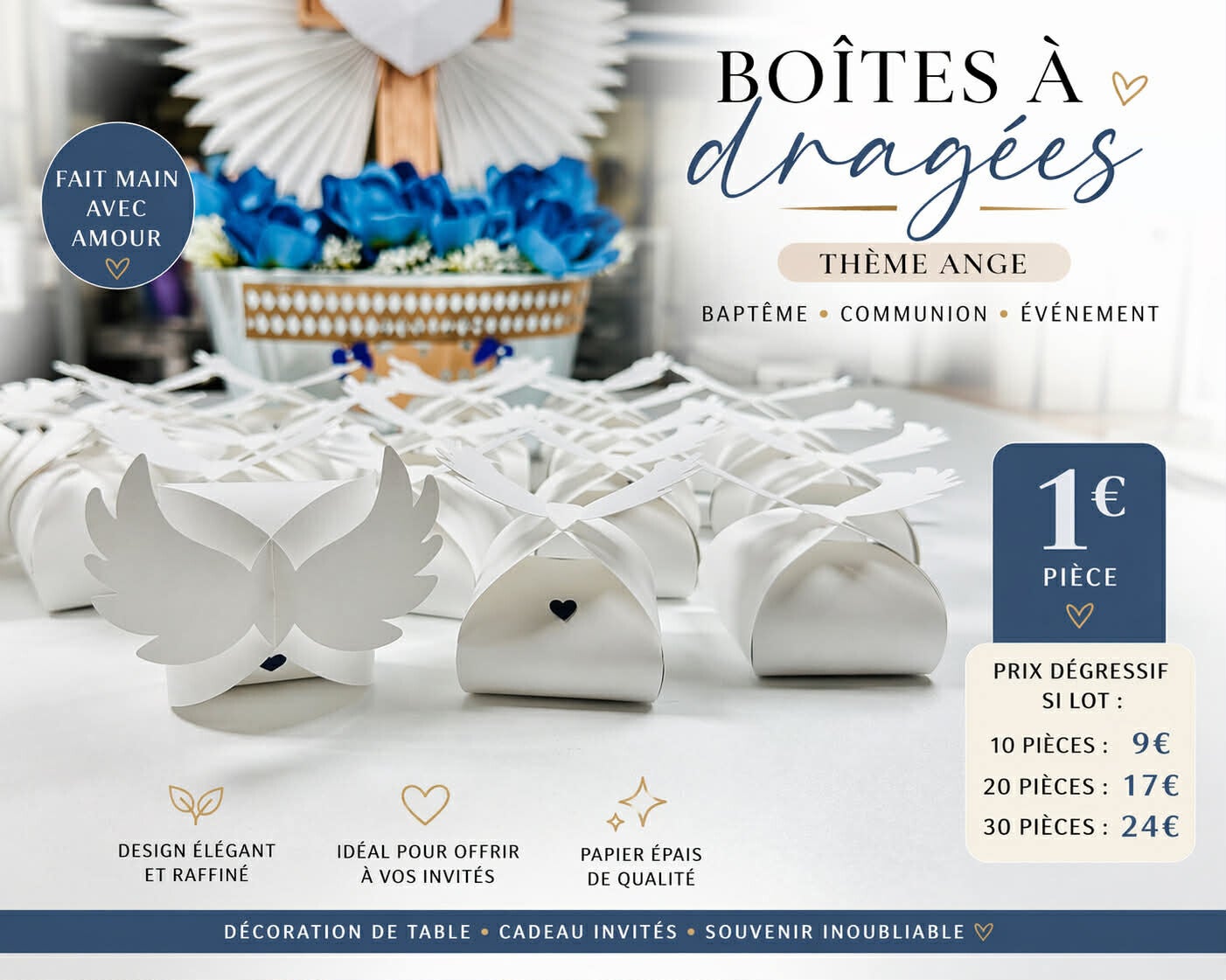 Boîtes à dragées thème ange fait main