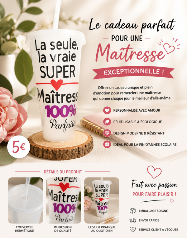 Gobelet personnalisé “Maîtresse parfaite” – Cadeau fin d’année