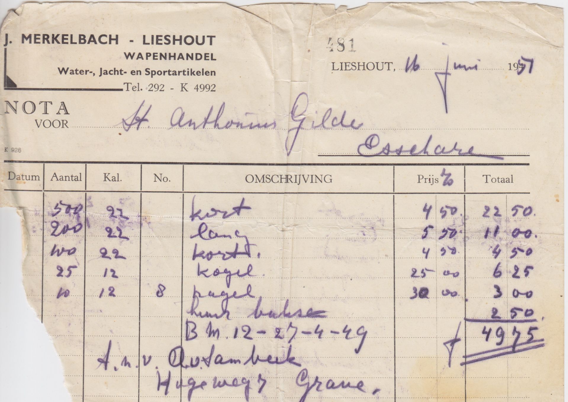 Rekening munitie 1957