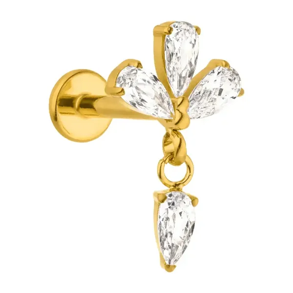 Hangende Druppel Piercing Met Zirkonia Steentjes