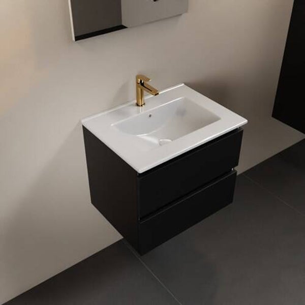 AIVY 60cm badmeubel Urban, wastafel glanzend wit keramiek midden 1 kraangat met Spiegel
