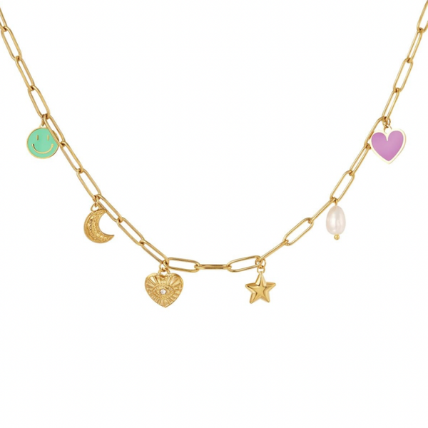 Schakelketting met bedels goud
