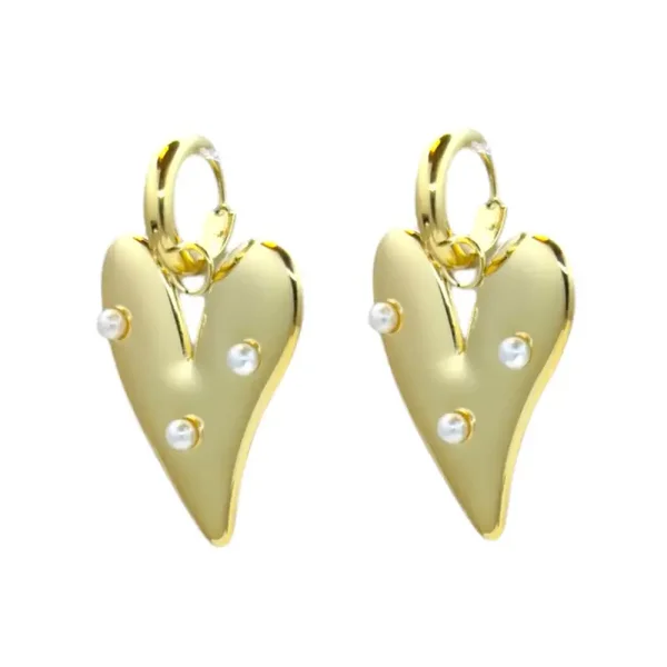 Earring heart met parels - Goud