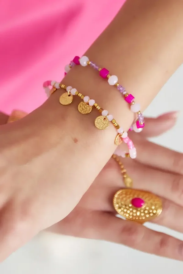TikTok Armband met Muntjes - Roze/Goud