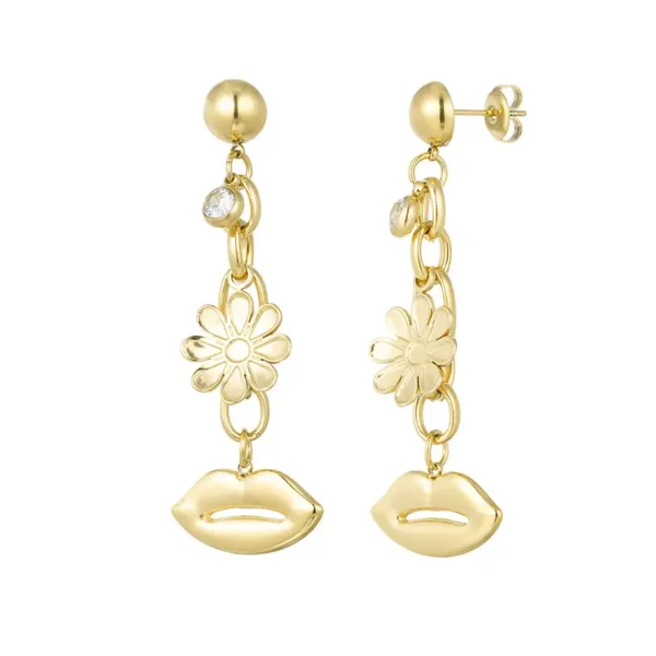 TikTok Bloem Lippen Oorbellen - Goud