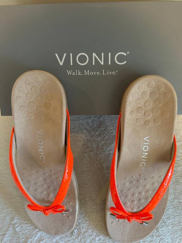 Womens Bella Slip On Sandal Thong Flip Flop Orange Arch Support Sz 8