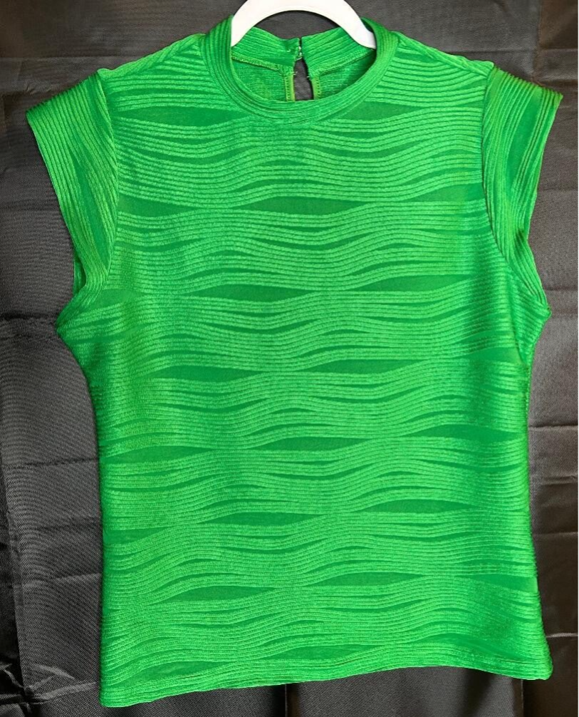 Bright Green Wavy Pattern Mock Neck Sleeveless top