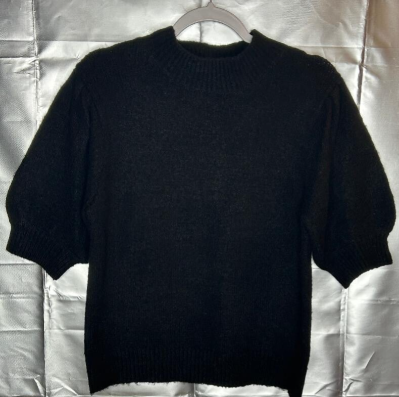 Black Mock Neck Short Puffy Sleeve Sweater