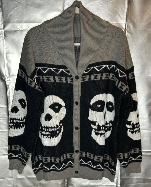 Grey Black Misfits Skulls Knit Cardigan